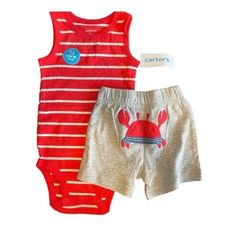 Carter’s 2 Piece Matching Set Size 9 Months Nwt Red & Gray Red Summer Playwear Sets, Red Playwear Sets For Summer, Red Casual Playtime Sets, Fox Baby Clothes, Blue Checkered Shirt, Matching Pants Set, Boys Tank Tops, Toddler Girl Summer