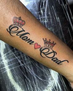 Mom dad name Tattoo ideas Mum Tattoo For Men, Tattoos For Mom And Dad, Tattoo For Mom And Dad, Mom Tattoo For Men, Mum And Dad Tattoos