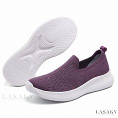 Lasaky - Soft Sole Sneakers for Everyday Wear Slip-on Running Shoes With Vulcanized Sole, Casual Running Shoes With Textured Sole And Slip-on Style, Slip-on Running Shoes With Textured Sole And Round Toe, Non-slip Low-top Slip-on Sneakers For Walking, Comfortable Running Shoes With Textured Sole, Sports Walking Shoes With Vulcanized Sole, Comfortable Running Shoes With Textured Sole And Round Toe, Sports Slip-on Sneakers With Textured Sole And Round Toe, Comfortable Purple Sneakers With Round Toe