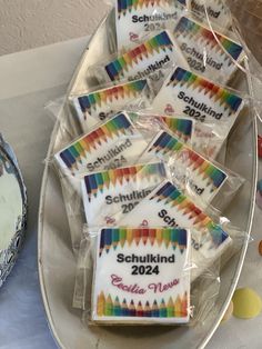 some kind of candy that is sitting on a plate with the name schnitzland on it