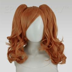 Rhea Autumn Orange Mix Pigtail Wig Set This Autumn Orange Mix pigtail wig set uses our 14" Chronos style as a base for two of our 20" clip-on ponytails to create a a fun and versatile pigtail style. The base wig is a short bob cut style that frames the face and can be worn independently, with only one clip, or with both clips. Each 20" ponytail comes with a large alligator claw clips at its base, making it easy to attach onto any portion of the base wig where there is wefting. Clip the ponytails Pigtail Aesthetic, Bob Cut Styles, Pigtail Wig, Short Bob Cut, Short Bob Cuts, Autumn Orange, Curly Ponytail, Clip In Ponytail, Epic Cosplay