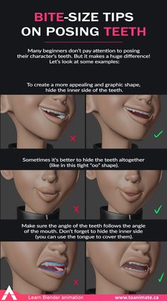 how to use the bite - size tips on poising teeth info graphic design illustration