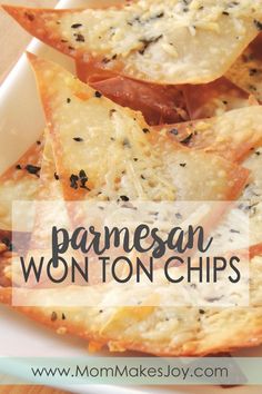 homemade parmesan wonton chips on a white plate