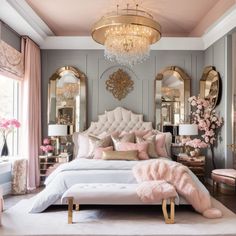 Girly Glam Bedroom, Marie Antoinette Bedroom, Parisian Glam, Bridgerton House, Pink And Gold Decor, Texas Bedroom, Moody Maximalism, Glam Bedroom Ideas, Pink Parisian