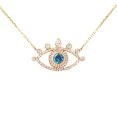 Large Evil Eye Protection Amulet Necklace - Top ♥ Luxury Diamond Jewelry With Evil Eye Detail, Blue Diamond Jewelry With Diamond Eyes, Luxury Diamond Eyes Necklace As Gift, Luxury Diamond Eyes Necklace For Gift, Fine Jewelry Necklace, Morganite Ring Set, Pyramid Eye, Necklace Top, Evil Eye Protection