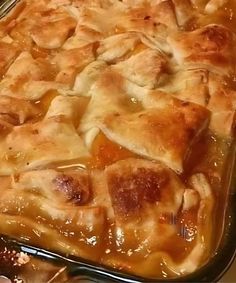 a casserole dish filled with meat and cheese