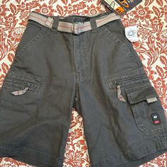 Detachable Belt , Gray Belt Gray, Kids Bottoms, Cargo Shorts, Zipper, Grey, Color