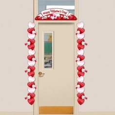 the front door is decorated with hearts and ribbons for valentine's day celebration,