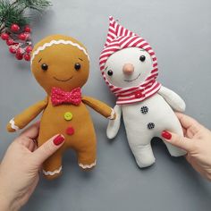 two handmade gingerbread man and woman dolls