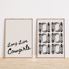 two black and white art prints with the words long live cougils on them