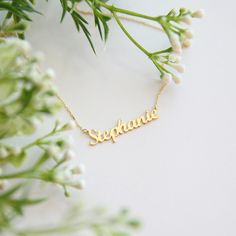 "Endless Love Gold Personalized Name Necklace❤️ Endless Love❤️ Shakespeare, \"What's in your name?\" Said. But actually a name is important. Just remembering someone's name, memories for a particular person will appear. Whether bad or good memories. This makes one infinite to our mind and heart. They could live away from us. They may have already died. But remembering their names, their souls are always inside us. Bring the spirits of your loved ones anywhere and anytime with the Infinity Love G Real Gold Chains, Sideways Initial Necklace, Gold Name Necklace, Personalized Bridesmaid Gifts, Initial Ring, Initial Bracelet, Name Jewelry, Endless Love, Elegant Necklaces