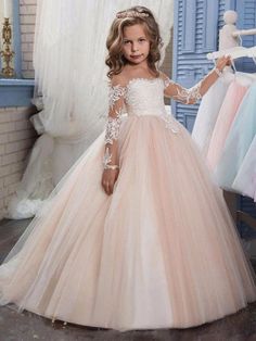 Kids Pageant, Girls Dresses Online, Pink Wedding Dresses, Kids Party Dresses, First Communion Dresses, Flower Girl Dress Lace, Communion Dresses, Jewel Neck