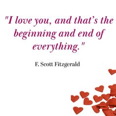 some red hearts floating in the air with a quote from f scott fitzgerald on it