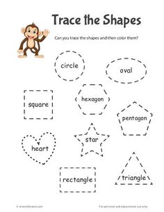 trace the shapes worksheet for children to practice their handwriting and writing skills with pictures