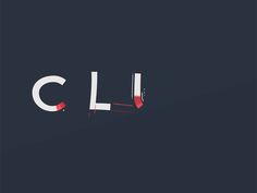 the word clu is written in white and red on a dark blue background,