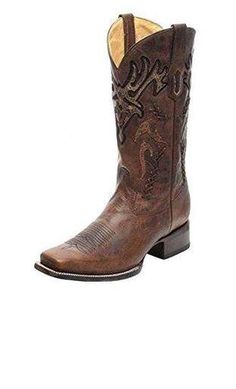 Corral Men's Brown Overlay Woven Square Toe Cowboy Boots - R1416 Western Style Square Toe Boots For Western-themed Events, Southwestern Snip Toe Boots For Western-themed Events, Southwestern Style Snip Toe Boots For Country Events, Rustic Snip Toe Moto Boots For Western Events, Western Snip Toe Boots For Country Events, Country Style Boots With Reinforced Toe For Western Events, Country Style Moto Boots With Snip Toe, Rustic Ranch Boots With Snip Toe, Southwestern Snip Toe Boots For Ranch