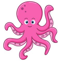 an octopus with blue eyes and pink tentacles is shown in this cartoon character drawing style