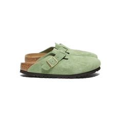 Green Boston Birkenstock, Boston Birkenstock, Boston Soft Footbed, Braided Strap, Eva Sole, Metal Pins, Cute Shoes, Green Tea, Birkenstock