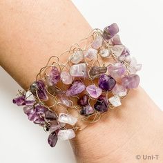 Amethyst chips wire crochet sterling silver cuff bracelet Wire Crochet Jewelry, Wire Crochet, Polymer Clay Pendant, Sterling Silver Cuff Bracelet, Wire Bracelet, Sterling Silver Cuff, Silver Cuff Bracelet, Crochet Jewelry, Silver Cuff