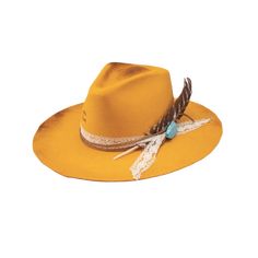 Style number: CWSMSH-4034YL Yellow smoke show Distressed detail on a rich yellow wool felt for the perfect already worn look Brown leather band Lace band Turquoise pendent Charlie logo brand 3 1/2 inch brim Womens Western Hats, Charlie 1 Horse Hat, Western Hat, Lace Bands, Hat Ideas, Western Hats, Cowgirl Hats, Felt Hat, Hat Band