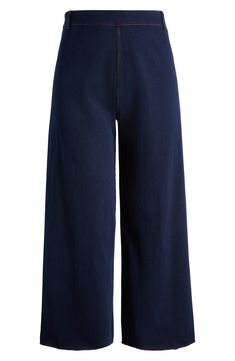 Be equal parts polished and comfortable in these incredible stretchy cotton pants perfected by a high-rise waist. 28" inseam; 12 1/2" leg opening; 14" front rise; 17 1/2" back rise Pull-on style Back patch pockets 95% cotton, 5% spandex Machine wash, line dry Imported Dark Wash Cropped Wide Leg Pants With Five Pockets, Chic Cropped Leg Pull-on Pants, Relaxed Fit High Waist Wide Leg Pants, Dark Wash Wide Leg Cropped Pants With Relaxed Fit, Chic Cropped Dark Wash Wide Leg Pants, Versatile Dark Wash Bottoms With Five Pockets, Denim Blue Cropped Wide Leg Pants, Fall Cropped Leg Pull-on Style Pants, Fall Cropped Leg Pull-on Pants