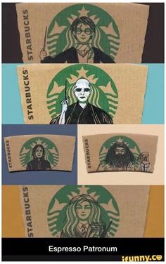 the starbucks logo has been altered to look like it's from harry potter