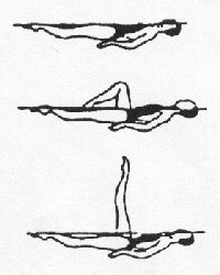 three drawings of people swimming in the water with their hands on each other's backs