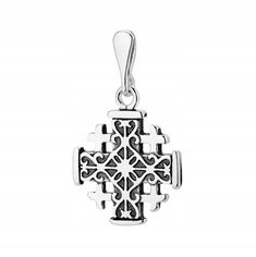 Discover the beauty and meaning of this carefully finished Silver Jerusalem Cross. This unique pendant combines spiritual and historical values, being an excellent choice for people who value tradition and symbolism. Made of high quality 925 silver, the cross consists of five isosceles crosses - one larger in the middle and four smaller ones in the corners. The individual arms symbolize the five wounds of Christ, and the whole is an expression of solidarity between Christians. Symbolic Engraved Cross Pendant Necklace, Symbolic Cross Pendant Necklace, Spiritual Engraved Cross Pendant Jewelry, Oxidized Spiritual Cross Necklace, Engraved Spiritual Cross Pendant Jewelry, Spiritual Oxidized Cross Pendant Necklace, Engraved Spiritual Cross Charms And Jewelry, Engraved Spiritual Cross Jewelry And Charms, Spiritual Oxidized Pendant Cross Necklace