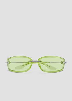 A sleek rectangular silhouette with lenses overlayed on the wrapped frames. Frames are made with combination of durable, lightweight plastic that outlines the silhouette and striking metal details on the nose bridge and temples. Comfortable acetate eartips provide a secure fit. Metal frames with green lenses. Green Rectangular Sunglasses With Tinted Lenses, Green Rectangular Sunglasses With Mirrored Lenses, Green Rectangular Tinted Sunglasses, Classic Green Rectangular Sunglasses, Green Classic Acetate Sunglasses, Green Acetate Sunglasses With Polarized Lenses, Green Polarized Acetate Sunglasses, Green Square Frame Anti-reflective Sunglasses, Modern Green Sunglasses With Anti-reflective Coating