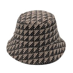 Taupe and Black Geo Pattern Topstich Winter Bucket Hat. Black Interior Lining. 100% Polyester. 22" Interior Circumference. 2.25" Brim. 8.5" Long when Folded and Laid Flat Winter Bucket Hat, Geo Pattern, Card Purse, Arm Bracelets, Bucket Hat Black, Earthy Color Palette, Bridal Gloves, Wrist Wear, Wedding Belts