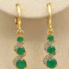 Vintage Style Swirl Round Green Stone Drop Dangle Earrings 14k Gold Plated Elegant Green Spiral Jewelry, Dream Vanity, Drop Dangle Earrings, Green Stone, Green Gold, Green And Gold, Green Colors, Swirl, Vintage Style