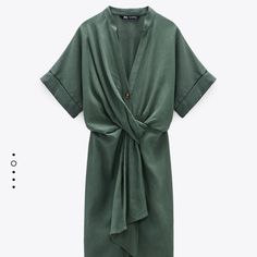 Brand New. Midi Length Chic Green V-neck Short Sleeve Dress, Chic Green Short Sleeve V-neck Dress, Chic Zara Knee-length Shirt Dress, Chic Green Wrap Dress With Short Sleeves, Chic Short Sleeve Green Wrap Dress, Zara Elegant Beach Shirt Dress, Casual Green Midi Wrap Dress, Chic Green Wrap Dress, Chic Green Wrap Dress For Day Out