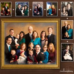 a family portrait is shown with multiple photos in the frame, including two adults and one child