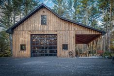 a large wooden building sitting in the middle of a forest