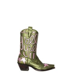 Sophie Metallic Olive | Luxury Fashion Women's Cowboy Boots | Miron Crosby Green Cowboy Boots Outfit, Green Cowboy Boots, Miron Crosby, Women's Cowboy Boots, Transitional Dressing, Metallic Boots, Glass Slippers, Exclamation Point, Luxury Women Fashion