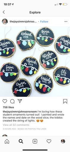 the back side of an instagram page with several handmade christmas ornaments on it