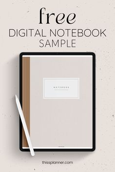 the free digital notebook sample is shown with a pen and paper on top of it