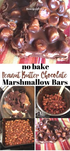 no bake peanut butter chocolate marshmallow bars are ready to be eaten and put in the oven