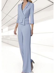 Two Piece Jumpsuit / Pantsuit Mother of the Bride Dress Wedding Guest Elegant V Neck Floor Length Stretch Chiffon 3/4 Length Sleeve Wrap Included with Buttons 2024 2024 - $167.99 Bride Pantsuit, Bride Dress Elegant, Two Piece Jumpsuit, Fall Wedding Guest Dress, Mom Wedding, Pants Outfits, Fall Wedding Dresses, Mother Of The Bride Dress, Chiffon Long Sleeve