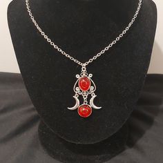 This Is A Beautiful And Slightly Witchy Style Necklace With The Moon Charms And Red Glass Stones. Wear This To Any Occasion Or Add This To A Witch, Sorceress, Game Of Thrones, Vampiresss Or Any Dark Character Costume! Halloween Is Not Far Off!! Lobster Claw Clasp. 24" L Clean, Smoke-Free Home! Fast Shipping! Fair Offers Accepted! May Use Recycled Or Reused Boxes, Mailers, And Packing Materials. Are You Brand New To Poshmark? If So, Please Sign Up Today And Use Code Kareynascloset To Get $10 Off Blood Viles Necklace, Dark Character, Witchy Style, Character Costume, Witchy Fashion, Moon Goddess, A Witch, Moon Charm, Source Unknown