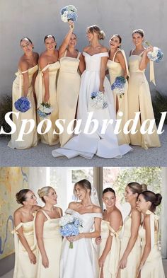 the bridesmaids are posing for pictures together