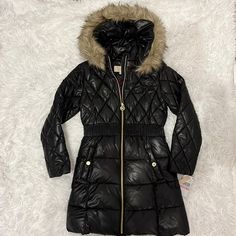 Size 10/12 Brand New Never Worn, Puffy, Insulated Coat. Has A Soft Felt Interior. Measurements: 29” From Bottom To Top Of Shoulder 20” From Wrist To Shoulder 14.5” Chest Width Interior Measurements, Faux Fur Coat, Michael Kors Black, Puffer Coat, Faux Fur, Cool Outfits, Puffer, Michael Kors, Jackets & Coats