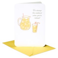 a card with an orange drink and lemon slices on it