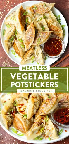 VEGETABLE POTSTICKERS Veggie Potstickers, Vegetable Potstickers, Vegetarian Dumplings, Foreign Cuisine, Egg Mushroom, Potstickers Recipe, Vegetarian Asian, Resep Diet, Healthy Snacking