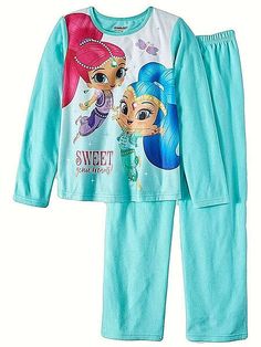 Nickelodeon Shimmer and Shine Girls 2-Piece Pajama set Live out loud, or in this case, sleep out loud! Your girl will love these two-piece Trolls pajamas. Fun, colorful and cozy, this is just what she needs to be comfy all night long. Includes two-piece pajama set Top: crewneck; long sleeves Bottoms: pull-on elastic waistband; tapered legs Flame resistant material 100% Polyester Machine washable Imported 2-Piece Pajama Set for Girls Available in Various Sizes Princess Nightgowns, Matching Christmas Pajamas, Shimmer Shine, Disney Frozen 2, Best Pajamas, Christmas Pajama Set, Pajama Dress, Girls Sleepwear, 2 Girl