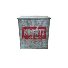 an old tin can with the word kohtz on it's side and red lettering