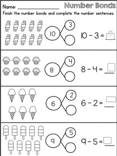 printable worksheet for number bonds to help students practice counting and subming numbers