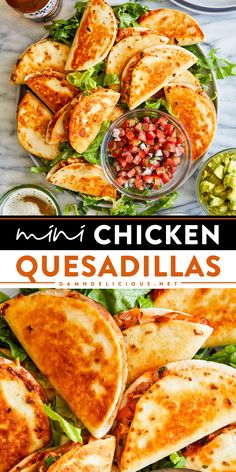 An easy Super Bowl recipe in 30 minutes! Your game day menu ideas must have these mini quesadillas for party. With a salsa chicken filling, refried beans, and cheese, they're a delicious football appetizer! Everyone will love these cheesy chicken quesadillas! Mini Chicken Quesadillas, Mini Quesadillas, Beans And Cheese, Superbowl Snacks, Super Bowl Party, Chicken Quesadillas, Super Bowl Food