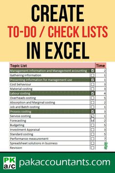 the ultimate guide to create to - do / check lists in excel by pakkacountants