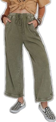 Green Wide Leg Sweatpants With Pockets, Hippie Style Relaxed Fit Wide-leg Pants, Wide-leg Khaki Harem Pants With Pockets, Khaki Wide-leg Harem Pants With Pockets, Bohemian Green Wide-leg Harem Pants, Wide Leg Pant, Lounge Pants, Drawstring Waist, Running Errands